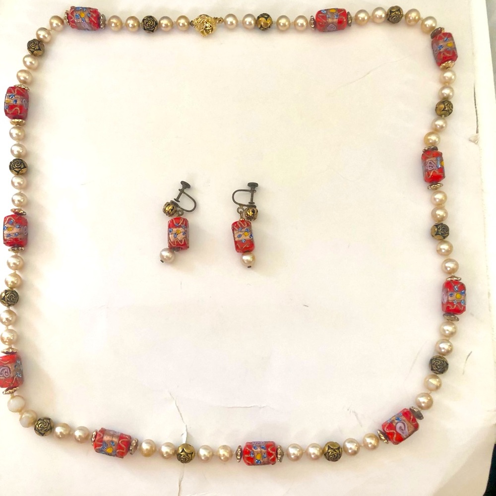 COPY - Venetian “Wedding Cake” Beaded Necklace and Earrings Set Vintage